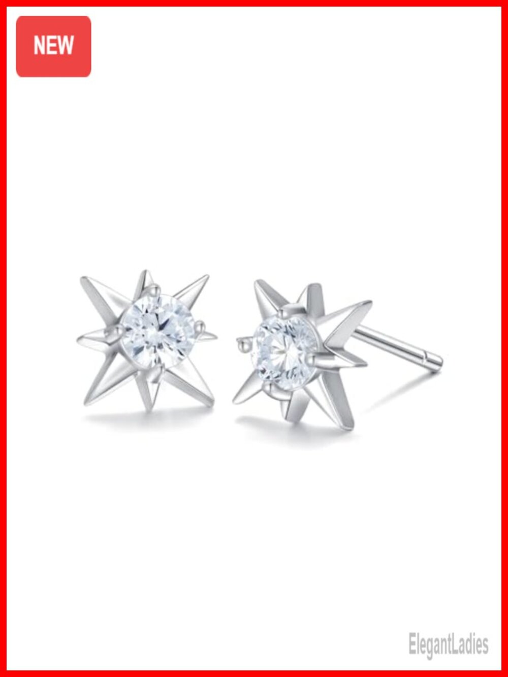 Sterling Silver Lab Grown Diamond North Star Stud Earrings for Women